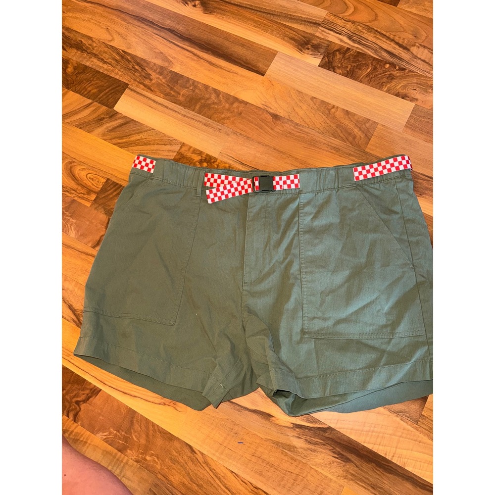 The Great Eddie Bauer Shorts Womens 18W Green Checkered Belt Ripstop Utility NEW